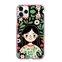 Чехол iPhone 11 Pro матовый Девочка в цветах - Бохо