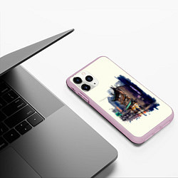 Чехол iPhone 11 Pro матовый Улица ночных баров, цвет: 3D-розовый — фото 2