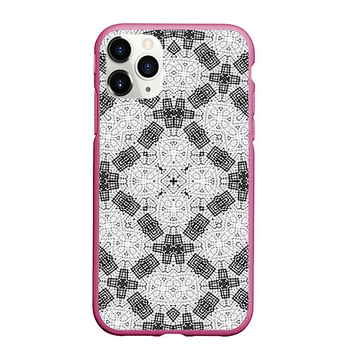 Чехол iPhone 11 Pro матовый Черно-белый ажурный кружевной узор Геометрия / 3D-Малиновый – фото 1