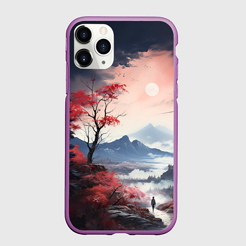 Чехол iPhone 11 Pro матовый Луна над горами / 3D-Фиолетовый – фото 1