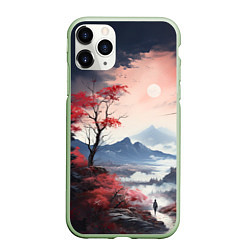 Чехол iPhone 11 Pro матовый Луна над горами, цвет: 3D-салатовый