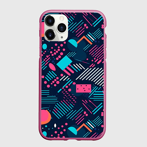 Чехол iPhone 11 Pro матовый Абстракция синяя паттерн / 3D-Малиновый – фото 1