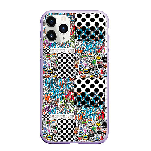 Чехол iPhone 11 Pro матовый Graffiti Mix / 3D-Светло-сиреневый – фото 1