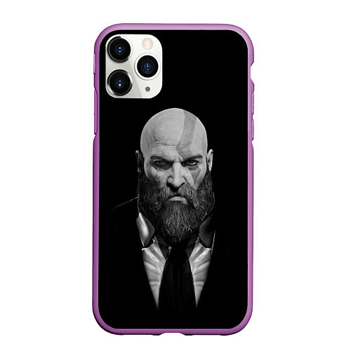 Чехол iPhone 11 Pro матовый Кратос в смокинге / 3D-Фиолетовый – фото 1