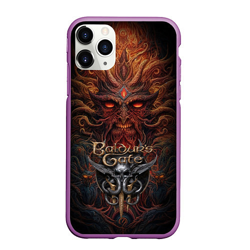 Чехол iPhone 11 Pro матовый Baldurs Gate 3 logo demon / 3D-Фиолетовый – фото 1