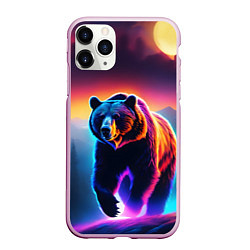 Чехол iPhone 11 Pro матовый Люминесцентный медведь гризли, цвет: 3D-розовый