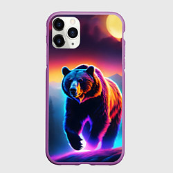 Чехол iPhone 11 Pro матовый Люминесцентный медведь гризли, цвет: 3D-фиолетовый