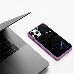 Чехол iPhone 11 Pro матовый Black texture neon line, цвет: 3D-фиолетовый — фото 2