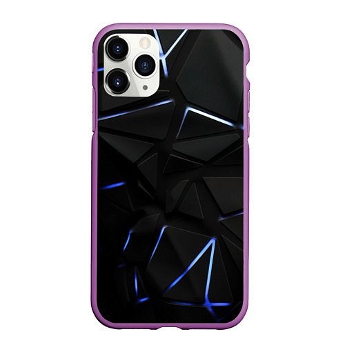 Чехол iPhone 11 Pro матовый Black texture neon line / 3D-Фиолетовый – фото 1