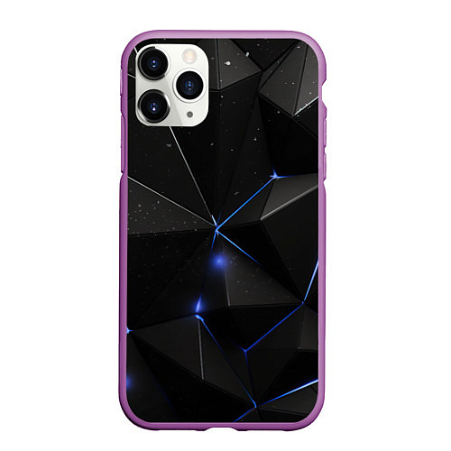 Чехол iPhone 11 Pro матовый Black geometry texture / 3D-Фиолетовый – фото 1