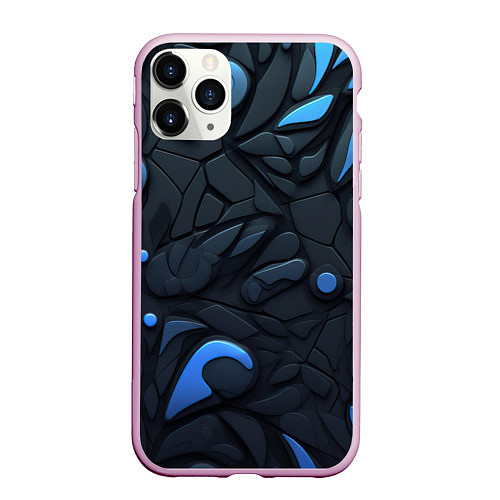 Чехол iPhone 11 Pro матовый Blue black abstract texture / 3D-Розовый – фото 1