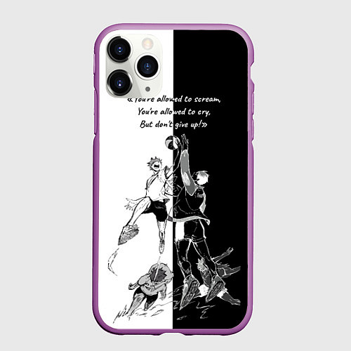 Чехол iPhone 11 Pro матовый Хината и мяч - аниме волейбол / 3D-Фиолетовый – фото 1