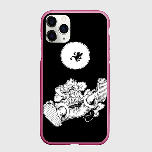 Чехол iPhone 11 Pro матовый Луффи и гир 5 на луне / 3D-Малиновый – фото 1