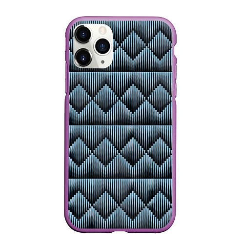 Чехол iPhone 11 Pro матовый Черные синие объемные ромбы / 3D-Фиолетовый – фото 1