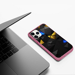 Чехол iPhone 11 Pro матовый Black yellow geometry, цвет: 3D-малиновый — фото 2