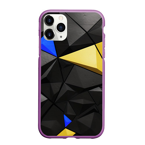 Чехол iPhone 11 Pro матовый Black yellow elements / 3D-Фиолетовый – фото 1