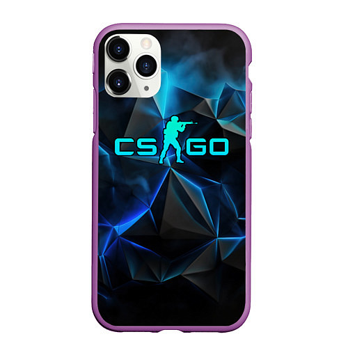 Чехол iPhone 11 Pro матовый CSGO neon style logo / 3D-Фиолетовый – фото 1