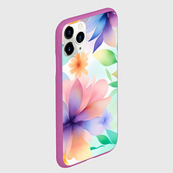 Чехол iPhone 11 Pro матовый Акварельные цветы - нейросеть, цвет: 3D-фиолетовый — фото 2