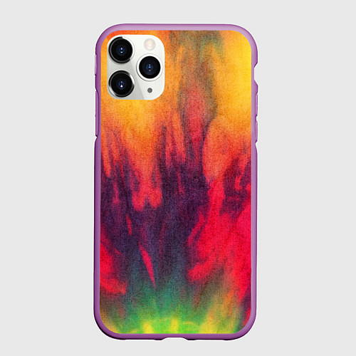 Чехол iPhone 11 Pro матовый Огненный тай дай / 3D-Фиолетовый – фото 1