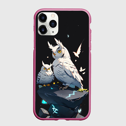 Чехол iPhone 11 Pro матовый Филины и магия / 3D-Малиновый – фото 1