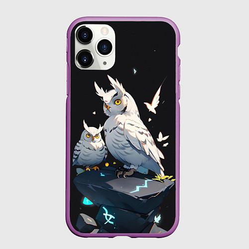 Чехол iPhone 11 Pro матовый Филины и магия / 3D-Фиолетовый – фото 1