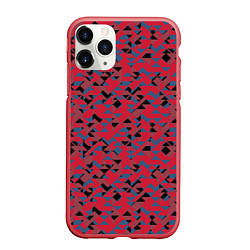 Чехол iPhone 11 Pro матовый Черные и синие треугольники на красном