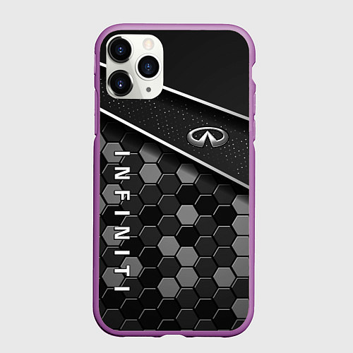 Чехол iPhone 11 Pro матовый Infiniti - черный металл / 3D-Фиолетовый – фото 1