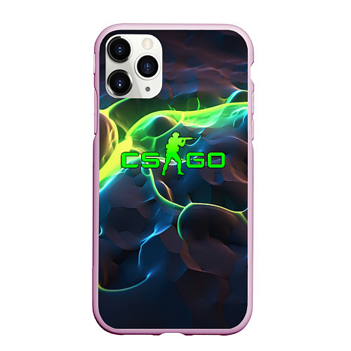 Чехол iPhone 11 Pro матовый CSGO green neon / 3D-Розовый – фото 1