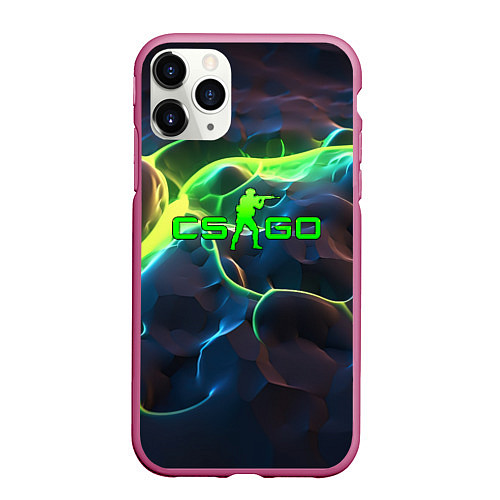 Чехол iPhone 11 Pro матовый CSGO green neon / 3D-Малиновый – фото 1