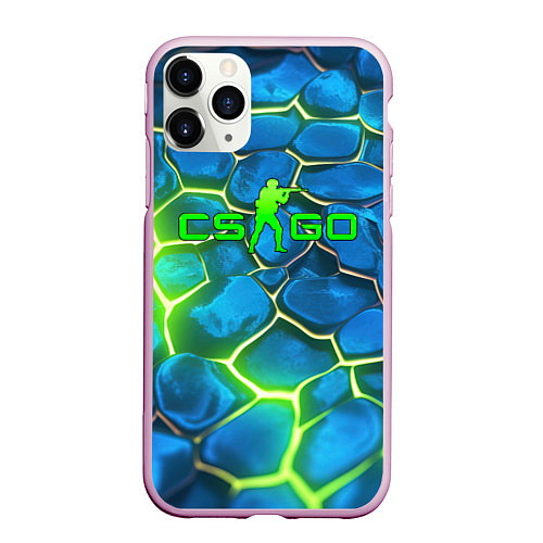 Чехол iPhone 11 Pro матовый CSGO green blue neon / 3D-Розовый – фото 1