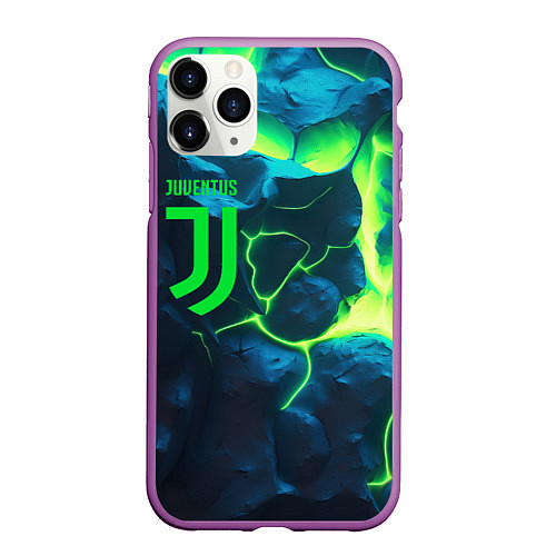 Чехол iPhone 11 Pro матовый Juventus green neon / 3D-Фиолетовый – фото 1