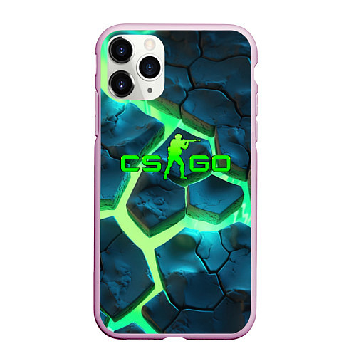Чехол iPhone 11 Pro матовый CS GO green texture logo / 3D-Розовый – фото 1