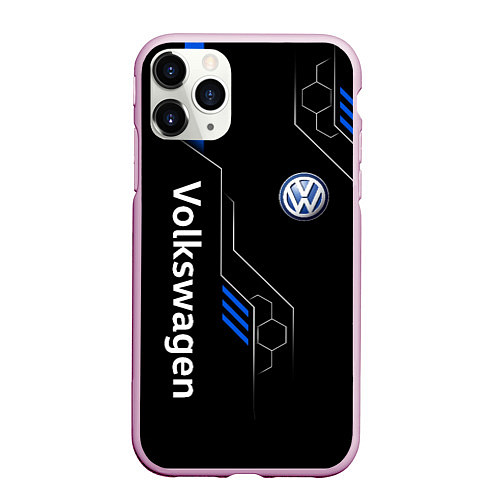 Чехол iPhone 11 Pro матовый Volkswagen - blue technology / 3D-Розовый – фото 1