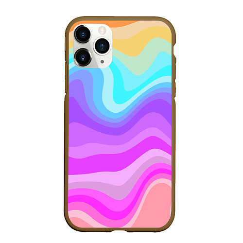 Чехол iPhone 11 Pro матовый Неоновая разноцветная волна / 3D-Коричневый – фото 1