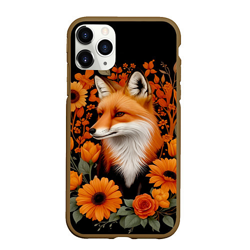 Чехол iPhone 11 Pro матовый Элегантная лиса и цветы / 3D-Коричневый – фото 1
