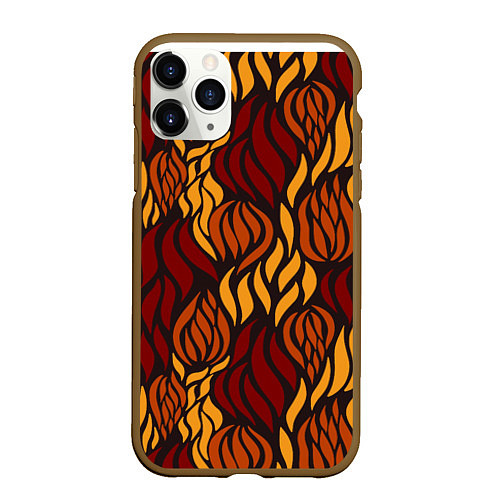 Чехол iPhone 11 Pro матовый Hot Flames - паттерн / 3D-Коричневый – фото 1