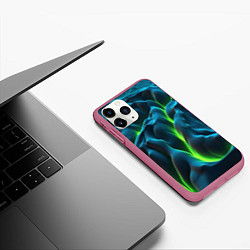 Чехол iPhone 11 Pro матовый Зеленая кислотная текстура с плитами, цвет: 3D-малиновый — фото 2