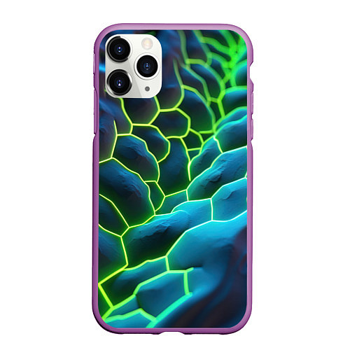 Чехол iPhone 11 Pro матовый Зеленые текстурные плиты / 3D-Фиолетовый – фото 1