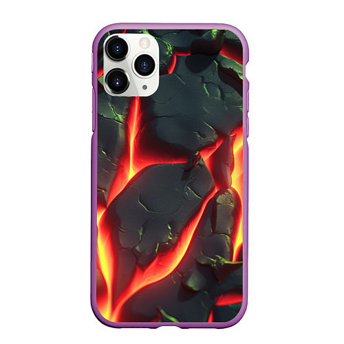 Чехол iPhone 11 Pro матовый Красные плиты с лавой / 3D-Фиолетовый – фото 1