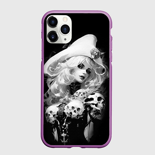Чехол iPhone 11 Pro матовый Ведьма в белой треуголке / 3D-Фиолетовый – фото 1