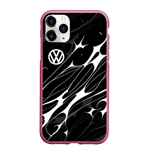 Чехол iPhone 11 Pro матовый Volkswagen - острые линии / 3D-Малиновый – фото 1