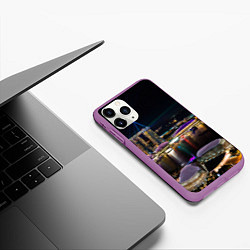 Чехол iPhone 11 Pro матовый Ночной город красочный, цвет: 3D-фиолетовый — фото 2
