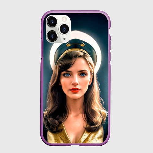 Чехол iPhone 11 Pro матовый Девушка проводница на станции / 3D-Фиолетовый – фото 1