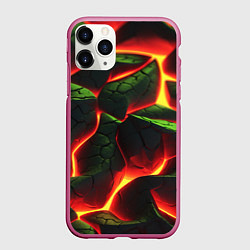 Чехол iPhone 11 Pro матовый Зеленые плиты и лава, цвет: 3D-малиновый