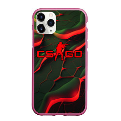 Чехол iPhone 11 Pro матовый CSGO red green texture, цвет: 3D-малиновый