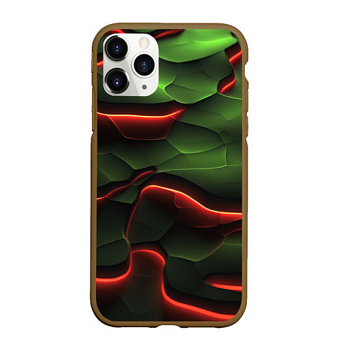 Чехол iPhone 11 Pro матовый Объемные красно зеленые плиты / 3D-Коричневый – фото 1