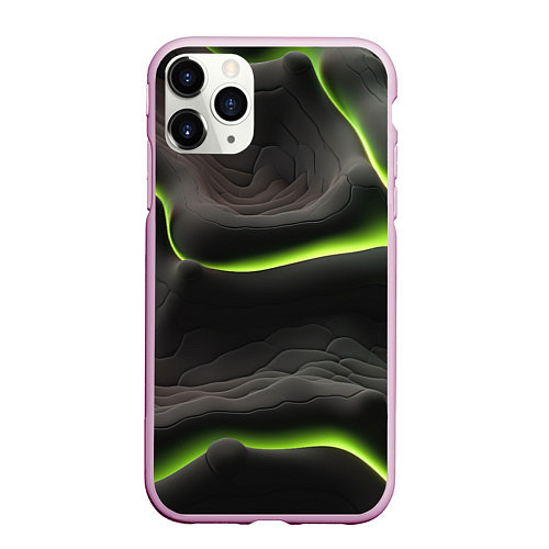Чехол iPhone 11 Pro матовый Green black texture / 3D-Розовый – фото 1