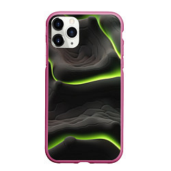 Чехол iPhone 11 Pro матовый Green black texture, цвет: 3D-малиновый