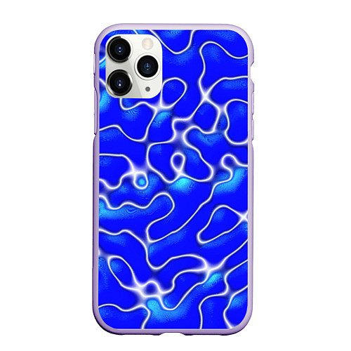 Чехол iPhone 11 Pro матовый Синий волнистый рисунок / 3D-Светло-сиреневый – фото 1