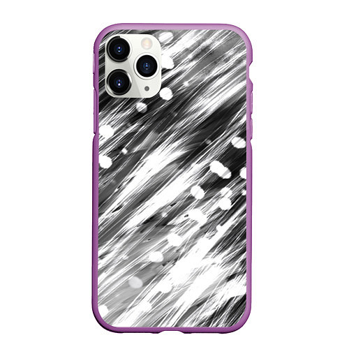 Чехол iPhone 11 Pro матовый Черно-белые штрихи / 3D-Фиолетовый – фото 1